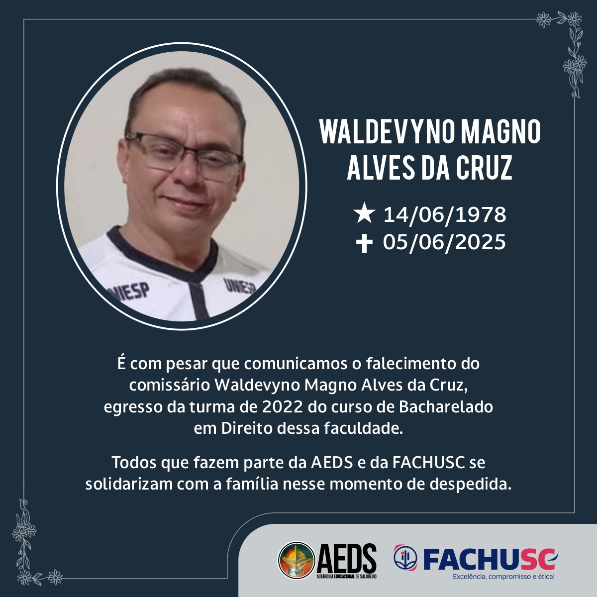 Nota de Pesar pelo falecimento de Waldevyno Magno Alves da Cruz