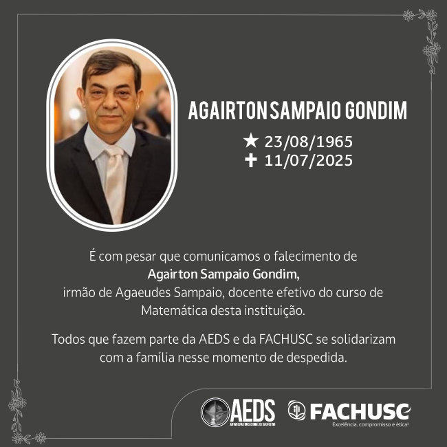Comando para notícia - Nota de Falecimento de Agairton Sampaio Gondim.