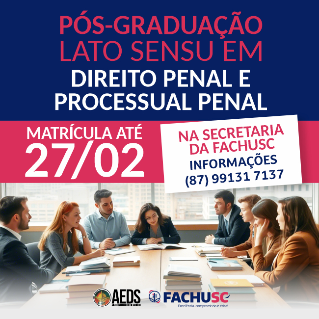 Comando para Pós-Graduação - DIREITO PENAL E PROCESSUAL PENAL - Matrículas até 27 de fevereiro.