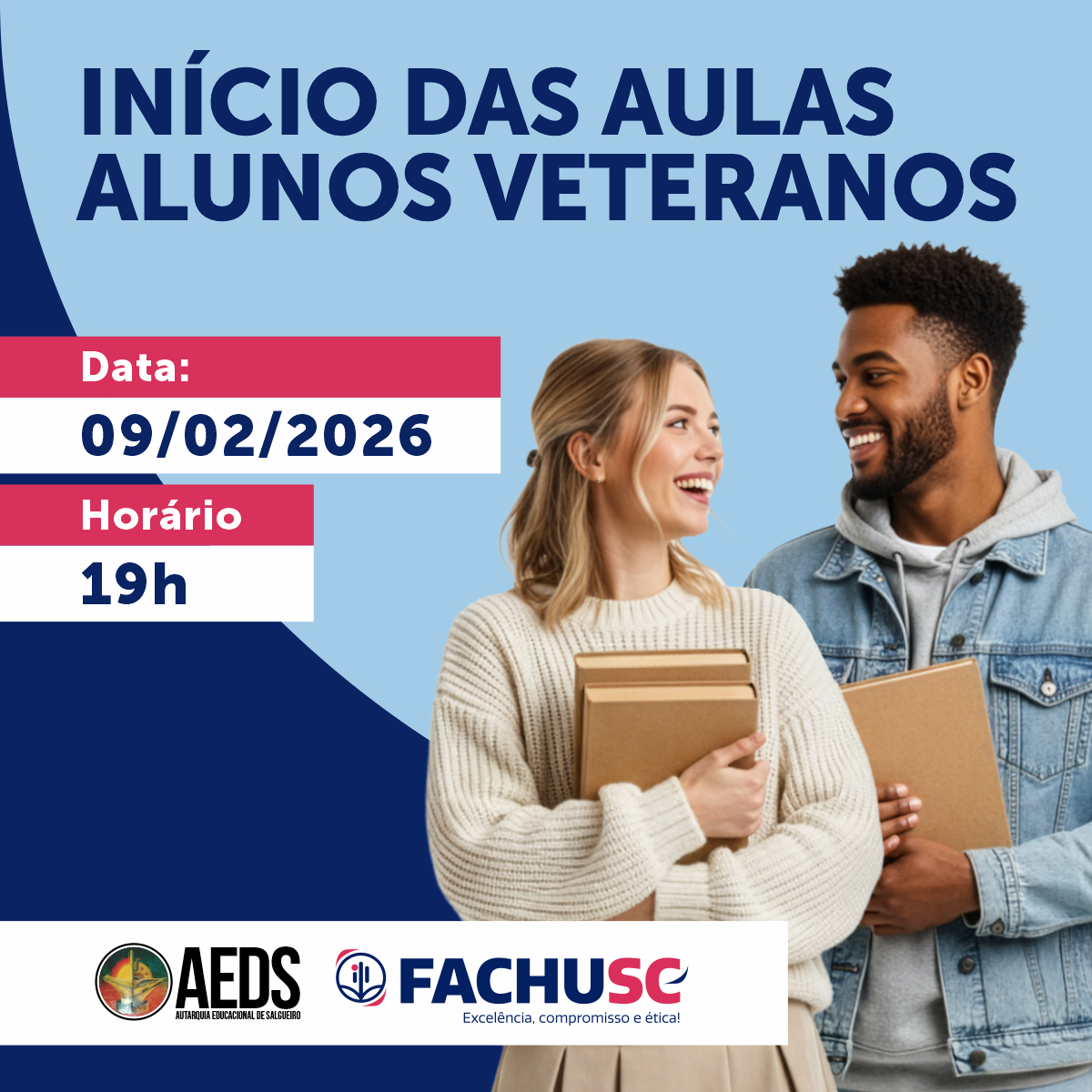 Card com infromações sobre Início das Aulas - Alunos Veteranos