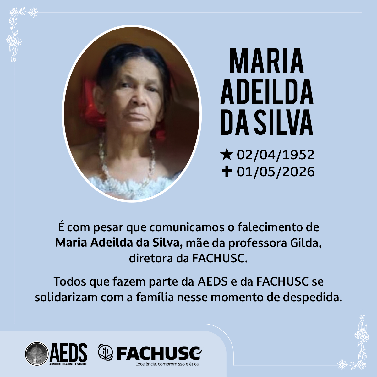 Nota de Pesar - Maria Adeilda da Silva