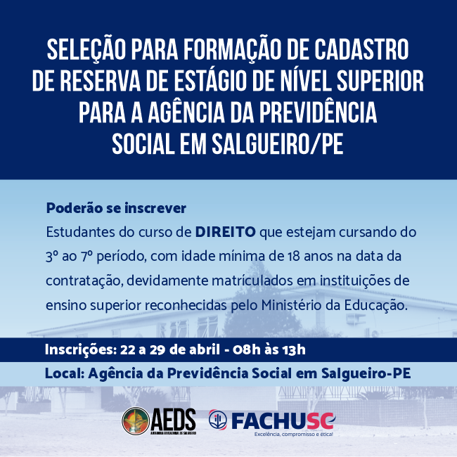 Comando para notícia - Seleção para formação de cadastro de reserva de estágio para estudantes do curso de Direito.