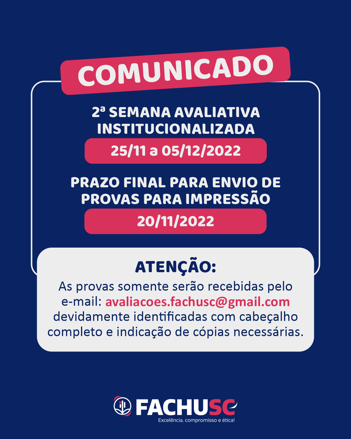 2ª Chamada Avaliativa Institucionalizada - Envio das Provas